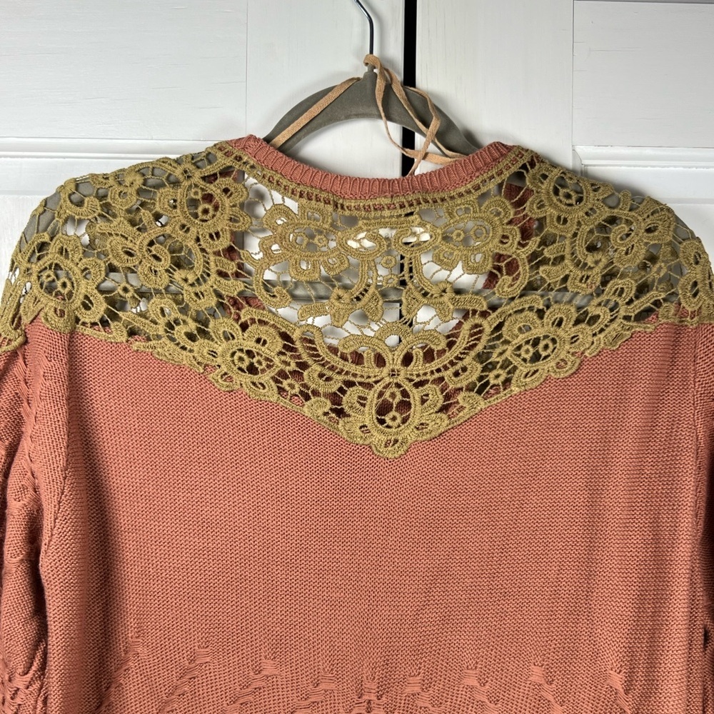 Anthropologies Easel Boho Textured knit Crochet Sweater Tunic Bell sleeves M/L - Picture 7 of 10